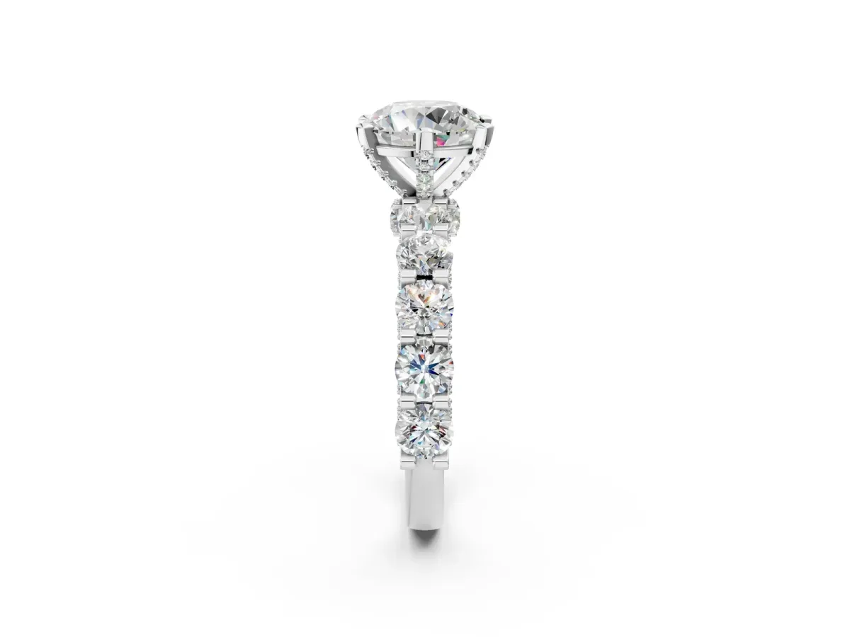 Round Diamond Mens Ring with Graduated Side Stones Silver