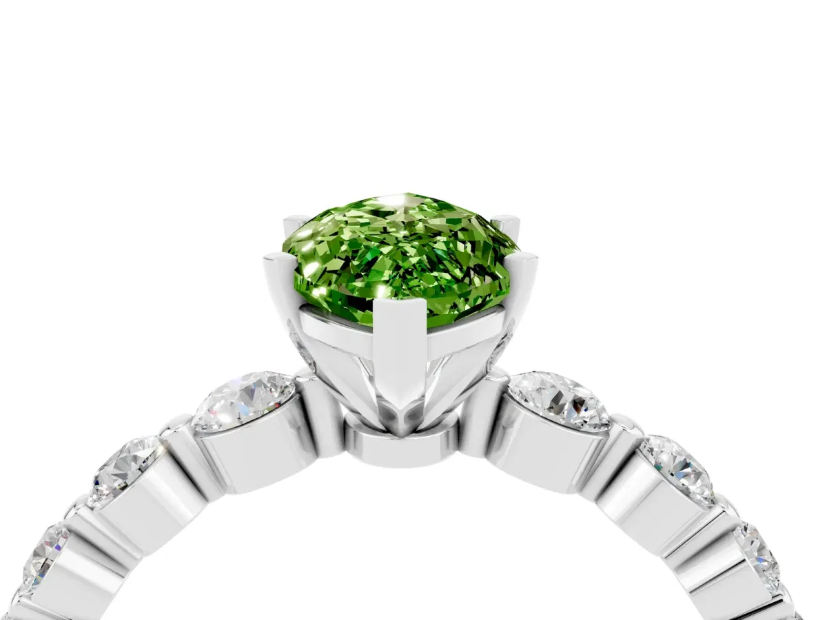 Marquise Cut Solitaire Peridot Ring with Pave Band and Four-Prong Setting Silver