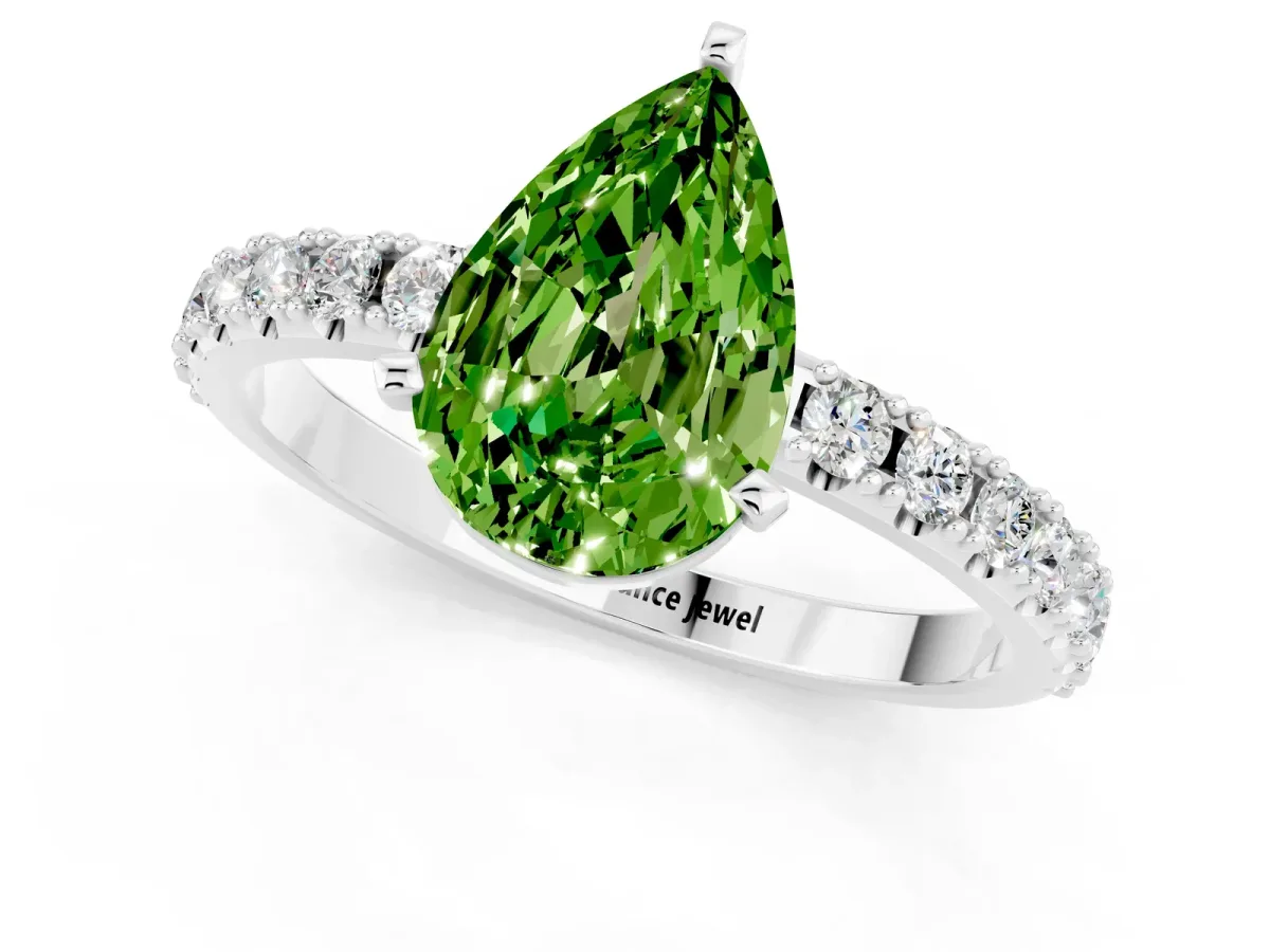 Pear Cut Peridot Solitaire Pavé Band with Four-Prong Setting Silver