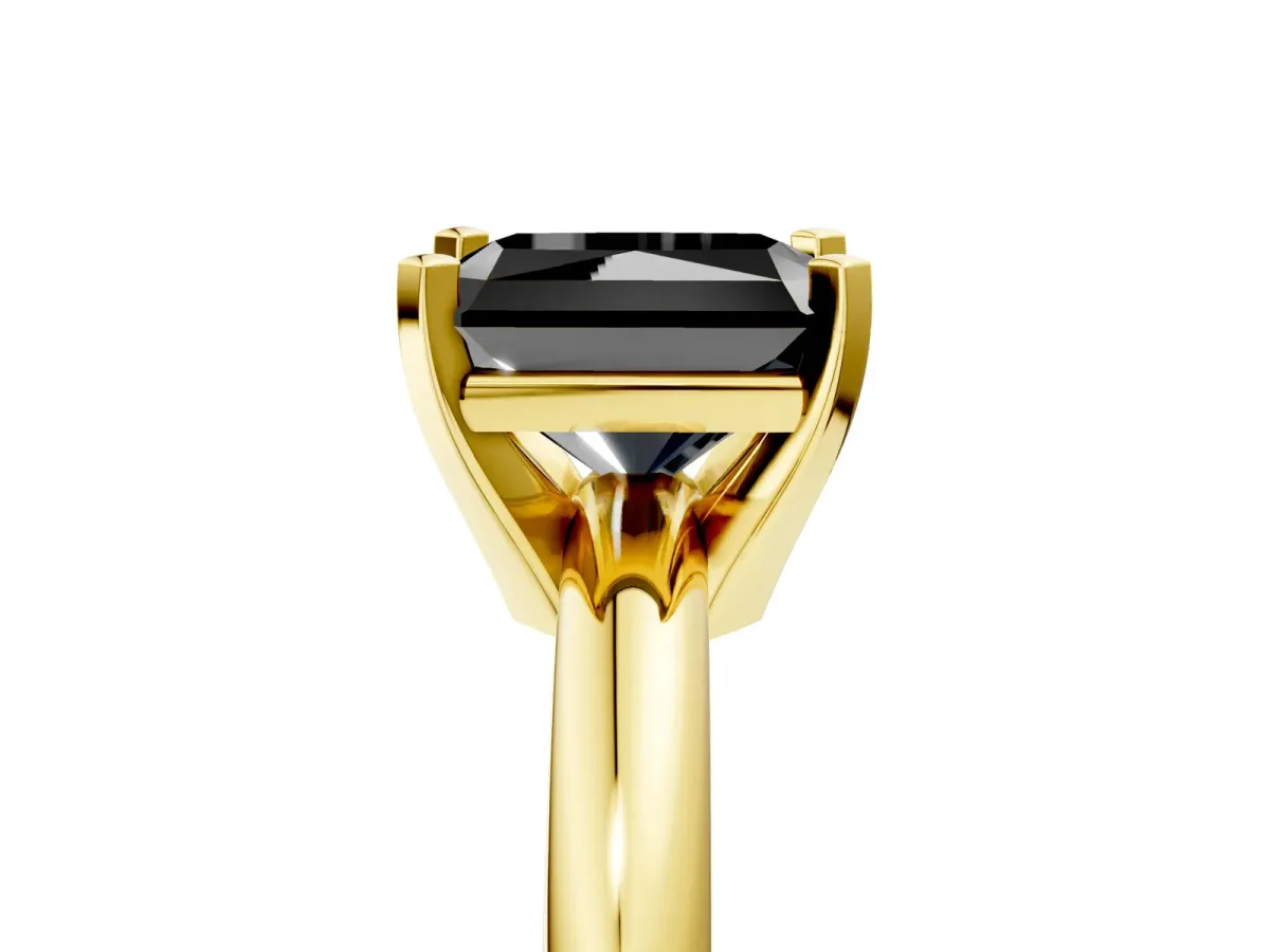 Fancy Black Radiant Cut Diamond Solitaire Engagement Ring with Round Band and Four-Prong Setting Yellow gold