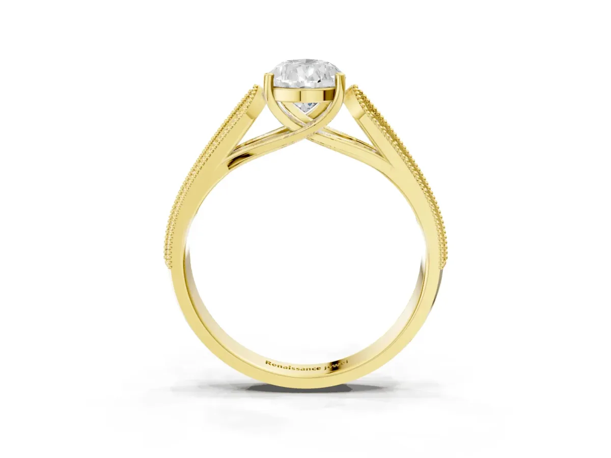 Pear Cut Cut Pave Split Shank Engagement Ring with Four-Prong Setting Yellow gold