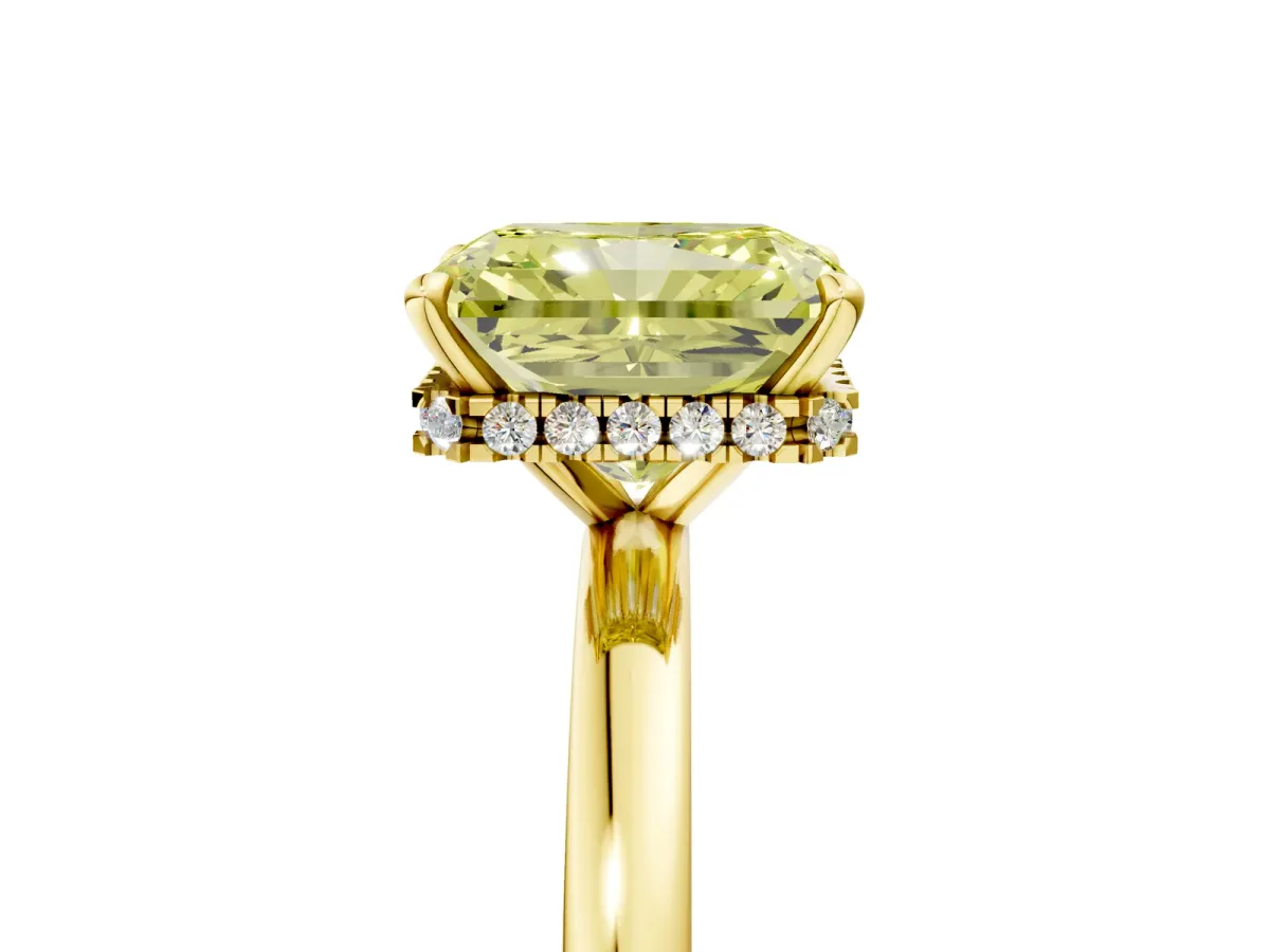 Fancy Yellow Radiant Cut Solitaire Engagement Ring with Cathedral Band and Four-Prong Setting Yellow gold