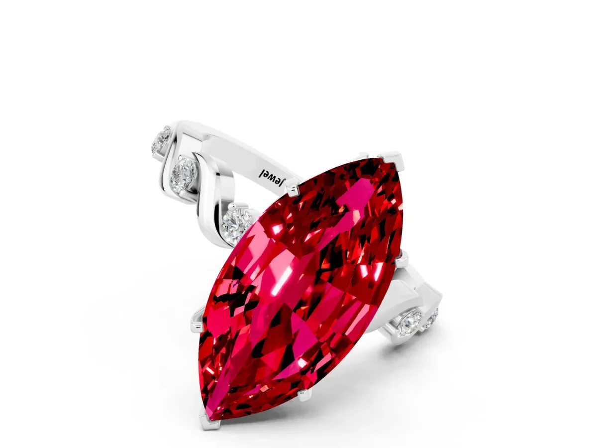 Marquise Cut Ruby Solitaire Twisted Band with Round Accents and Prong Setting Silver