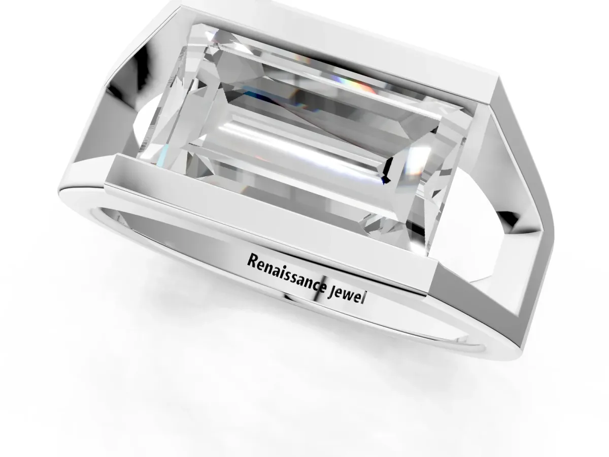 Baguette Diamond Geometric Solitaire Ring Silver