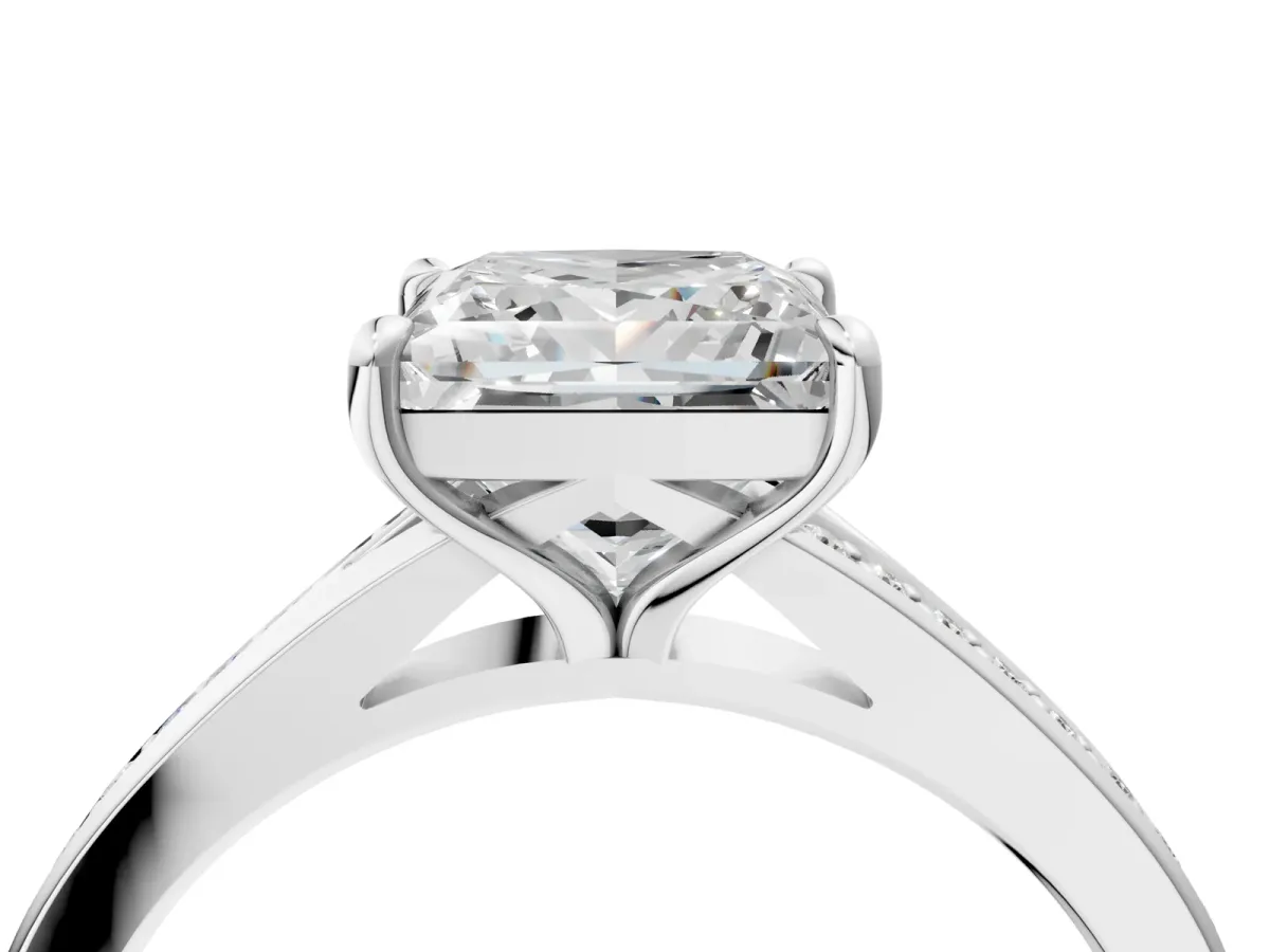 Princess Cut Diamond Solitaire Ring with Pavé Band and Prong Setting Silver