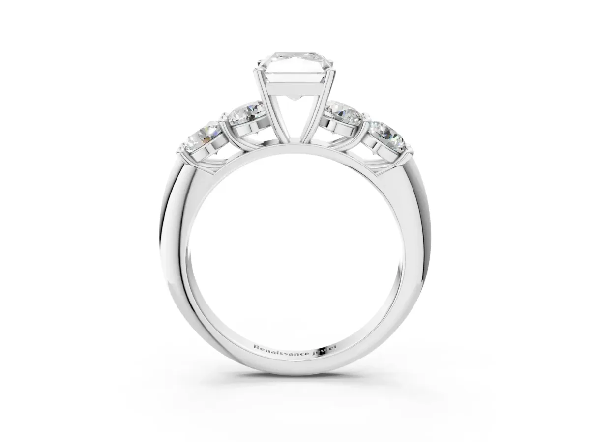 Radiant Cut Cut Five-Stone Prong Set Diamond Ring with Classic Band Platinum