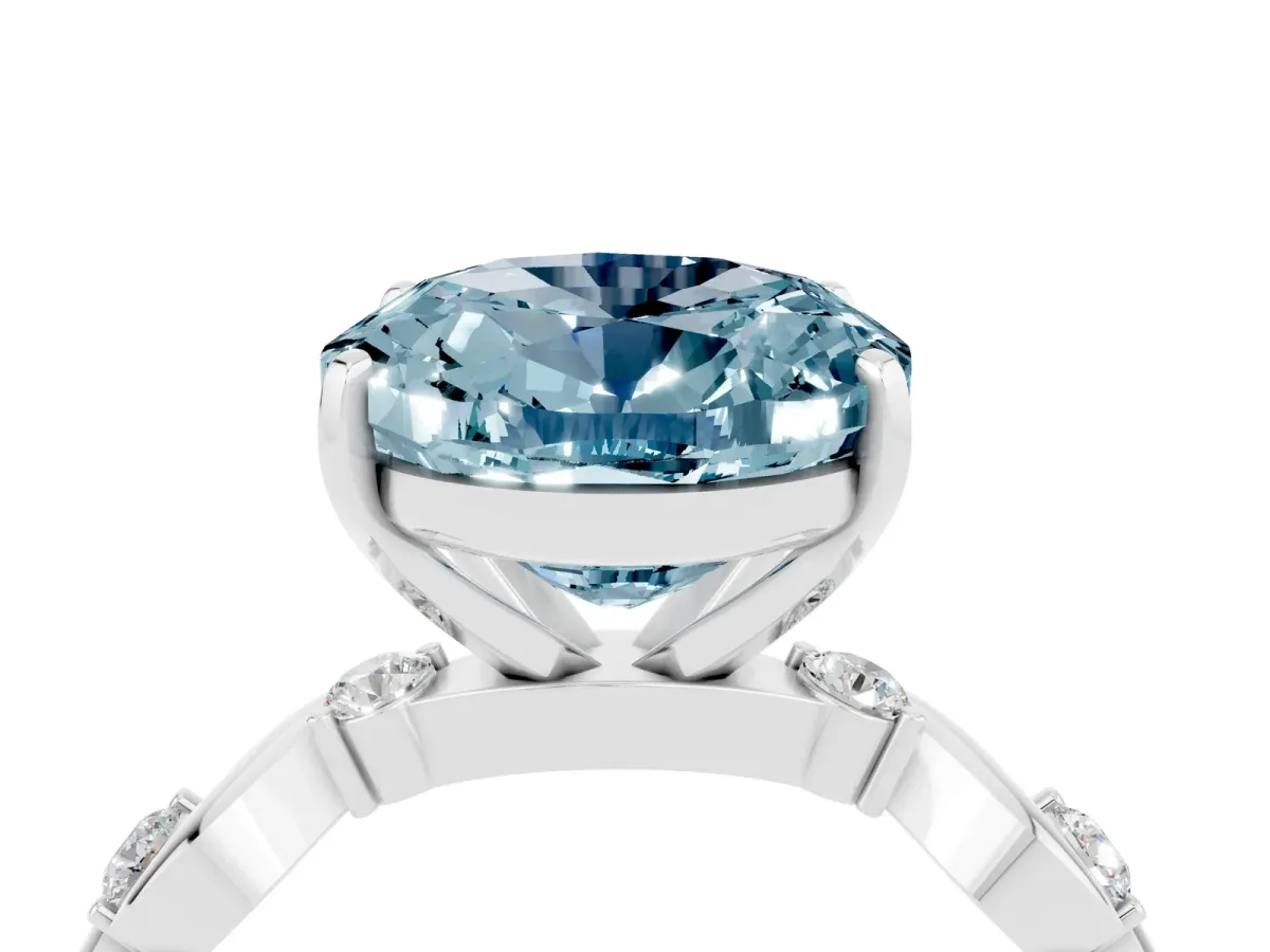 Oval Cut Aquamarine Solitaire Twisted Band with Round Accents and Prong Setting White gold