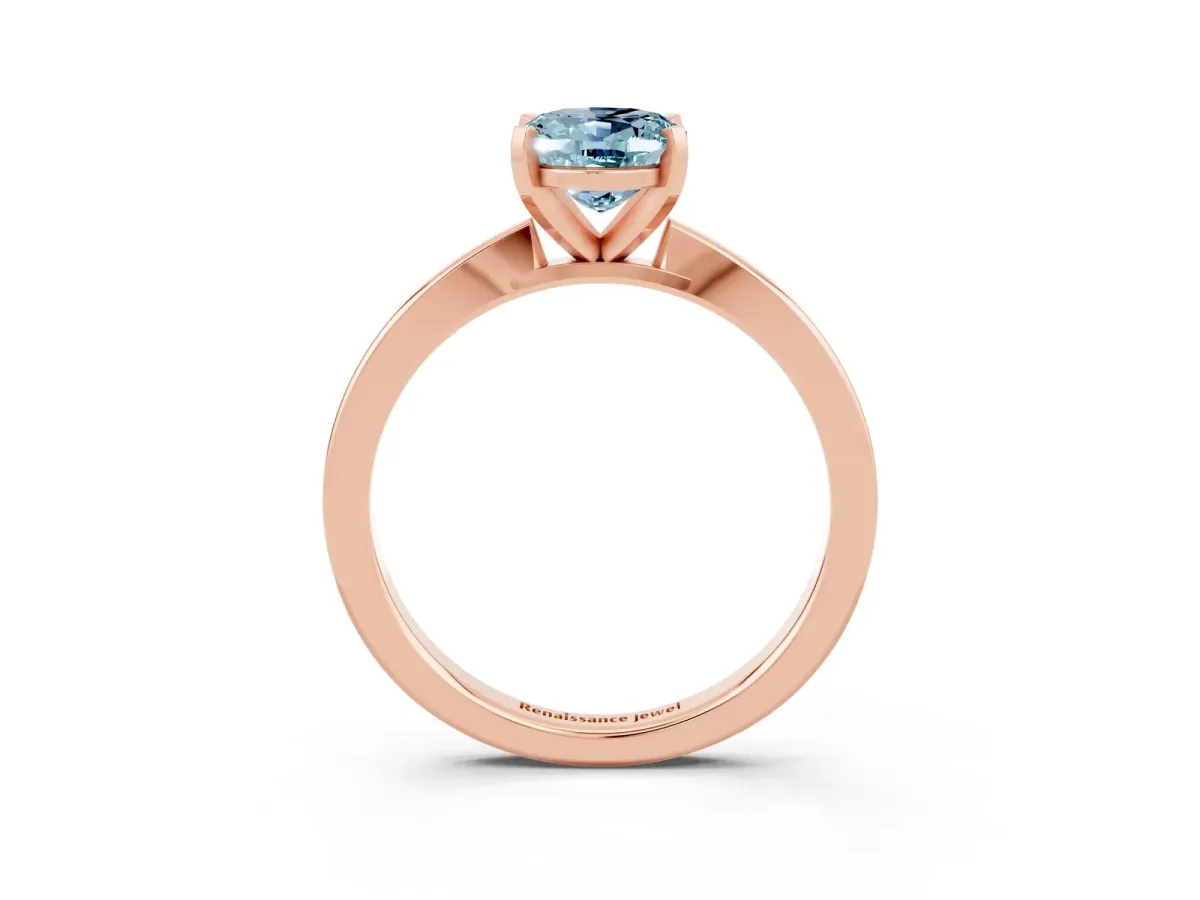 Oval Cut Aquamarine Solitaire Engagement Ring with Classic Band and Four-Prong Setting Rose gold