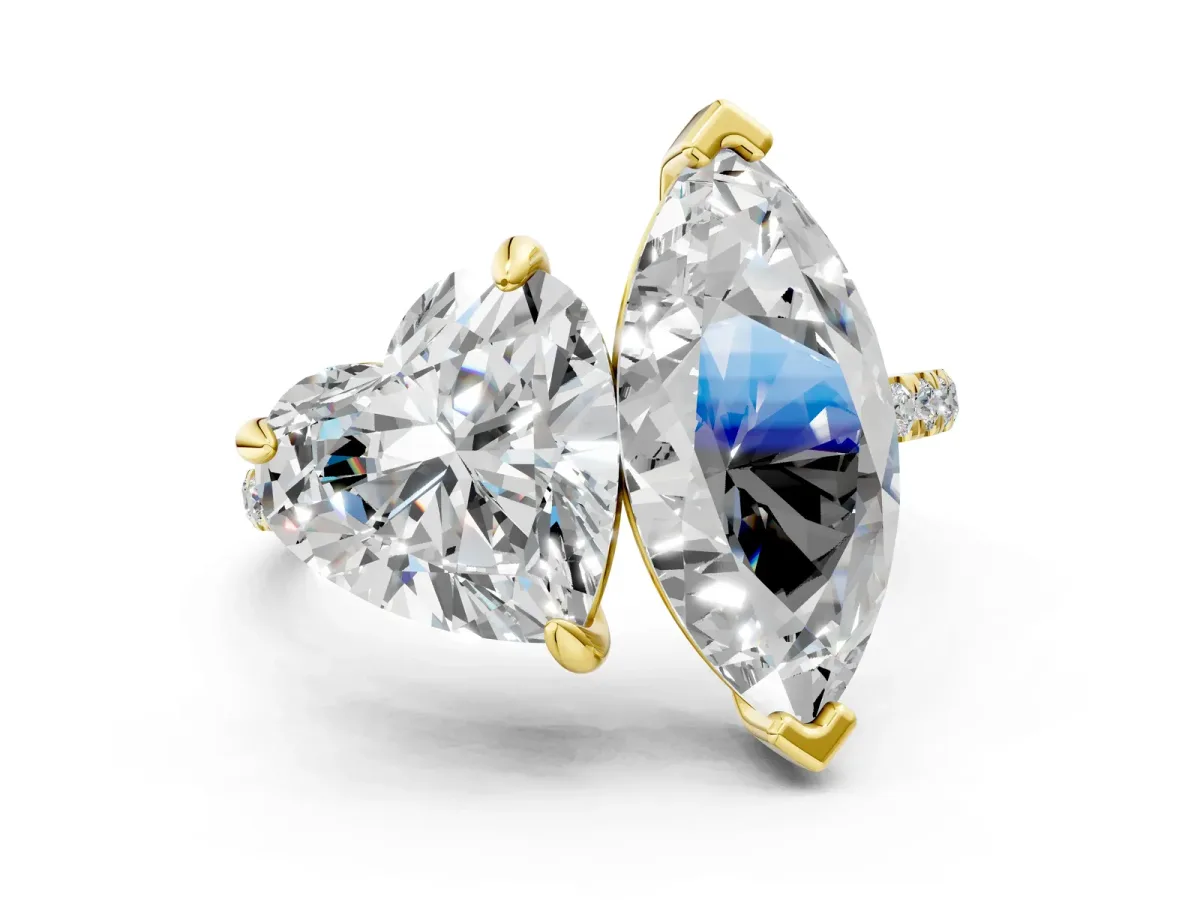 Heart and Marquise Toi Moi Ring with Prong Setting and Pave Band Yellow gold