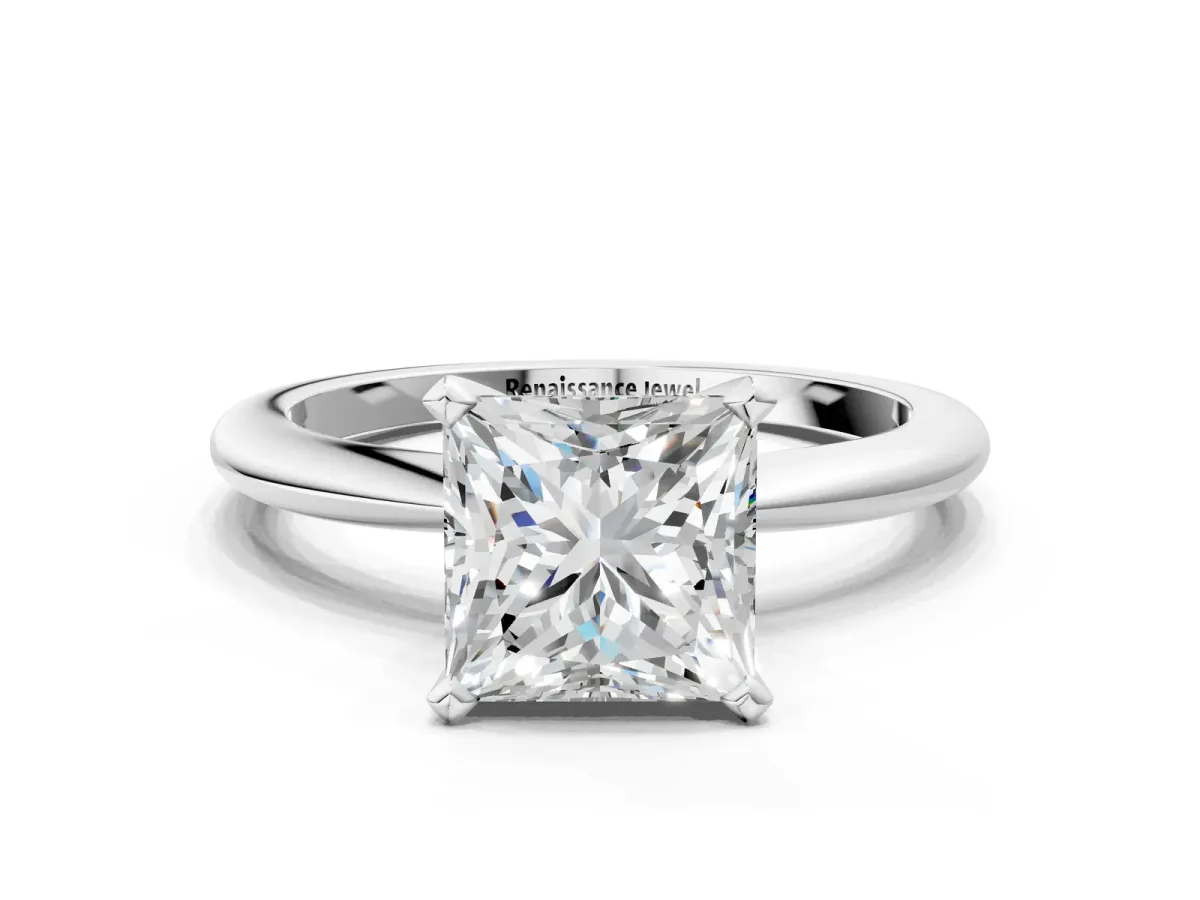 Princess Cut Diamond Solitaire Ring with Six-Prong Setting and Classic Band Silver