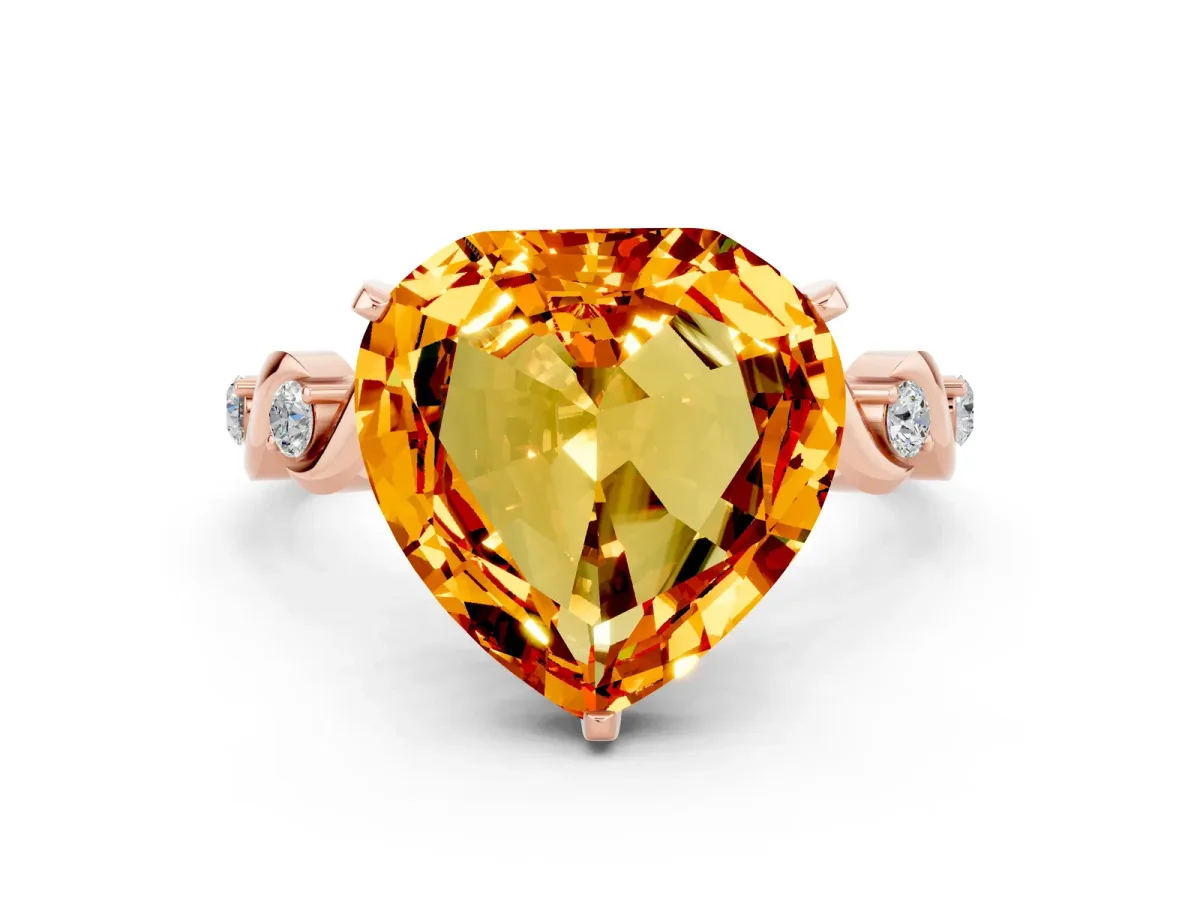 Heart Cut Citrine Solitaire Twisted Band with Round Accents and Prong Setting Rose gold