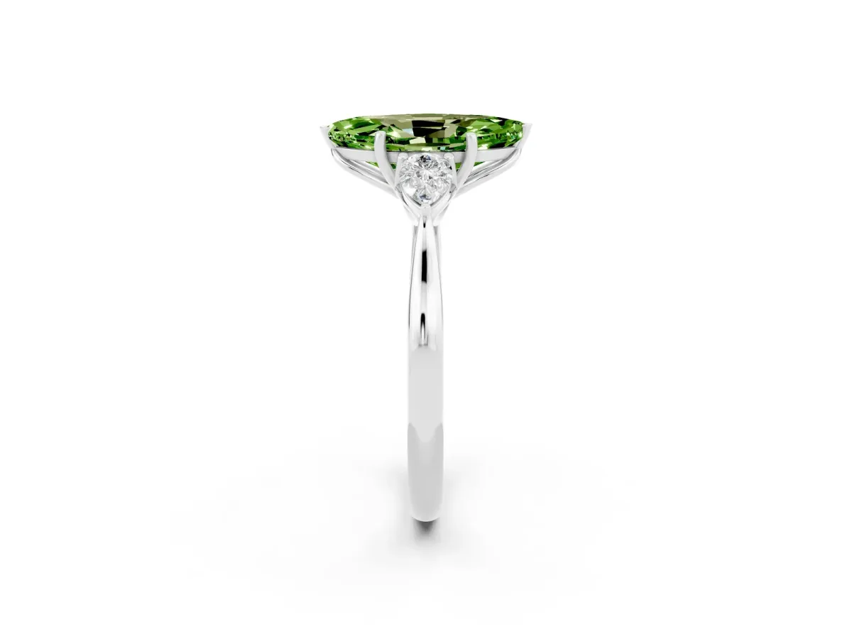 Marquise Cut Peridot Three-Stone Ring with Pear Side Stones and Prong Setting Silver