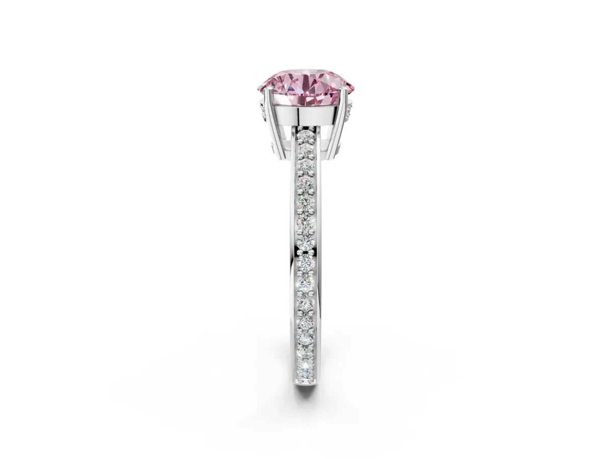 Fancy Pink Asscher Cut Solitaire Pavé Band Prong Setting Ring White gold