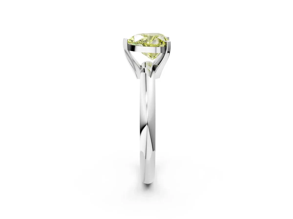 Fancy Yellow Heart Cut Diamond Solitaire Engagement Ring with Round Band and Four-Prong Setting White gold