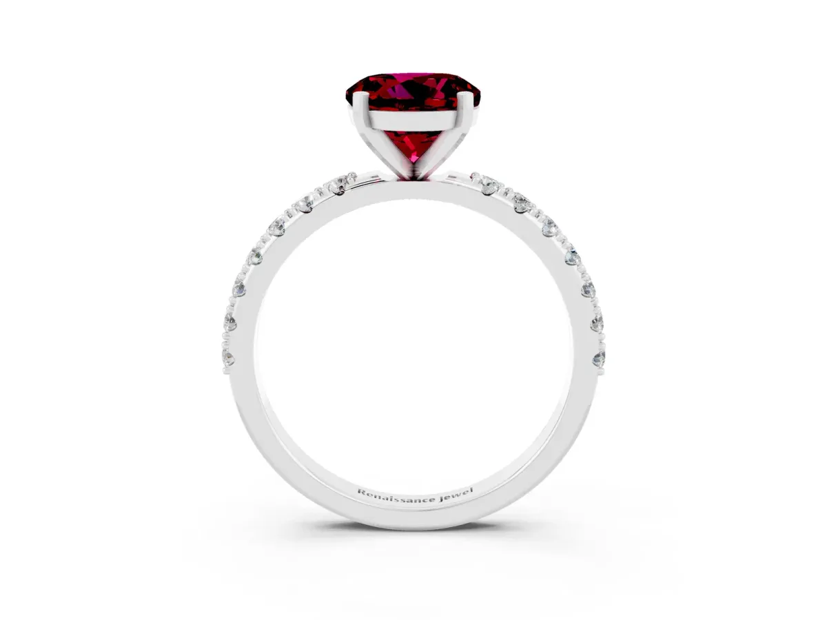 Round Cut Garnet Solitaire Pavé Band with Four-Prong Setting Silver