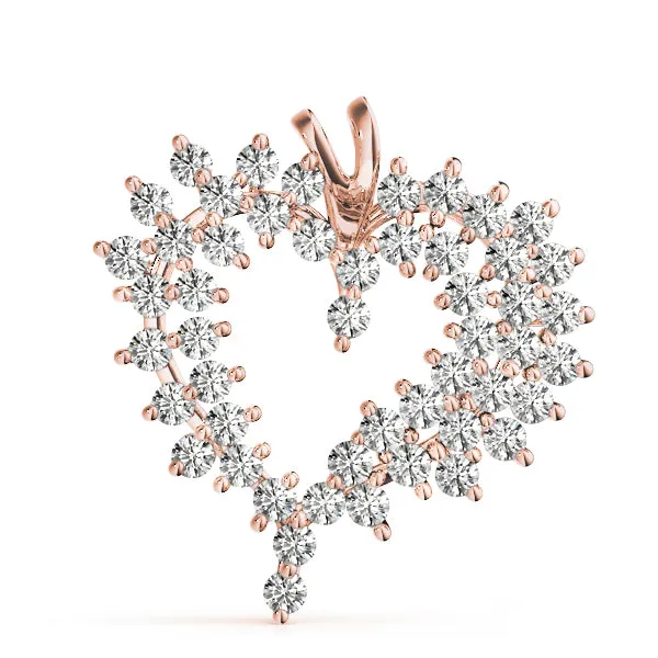 Diamond Cluster Heart Pendant with Round Brilliant Cut Stones and Prong Setting Rose gold