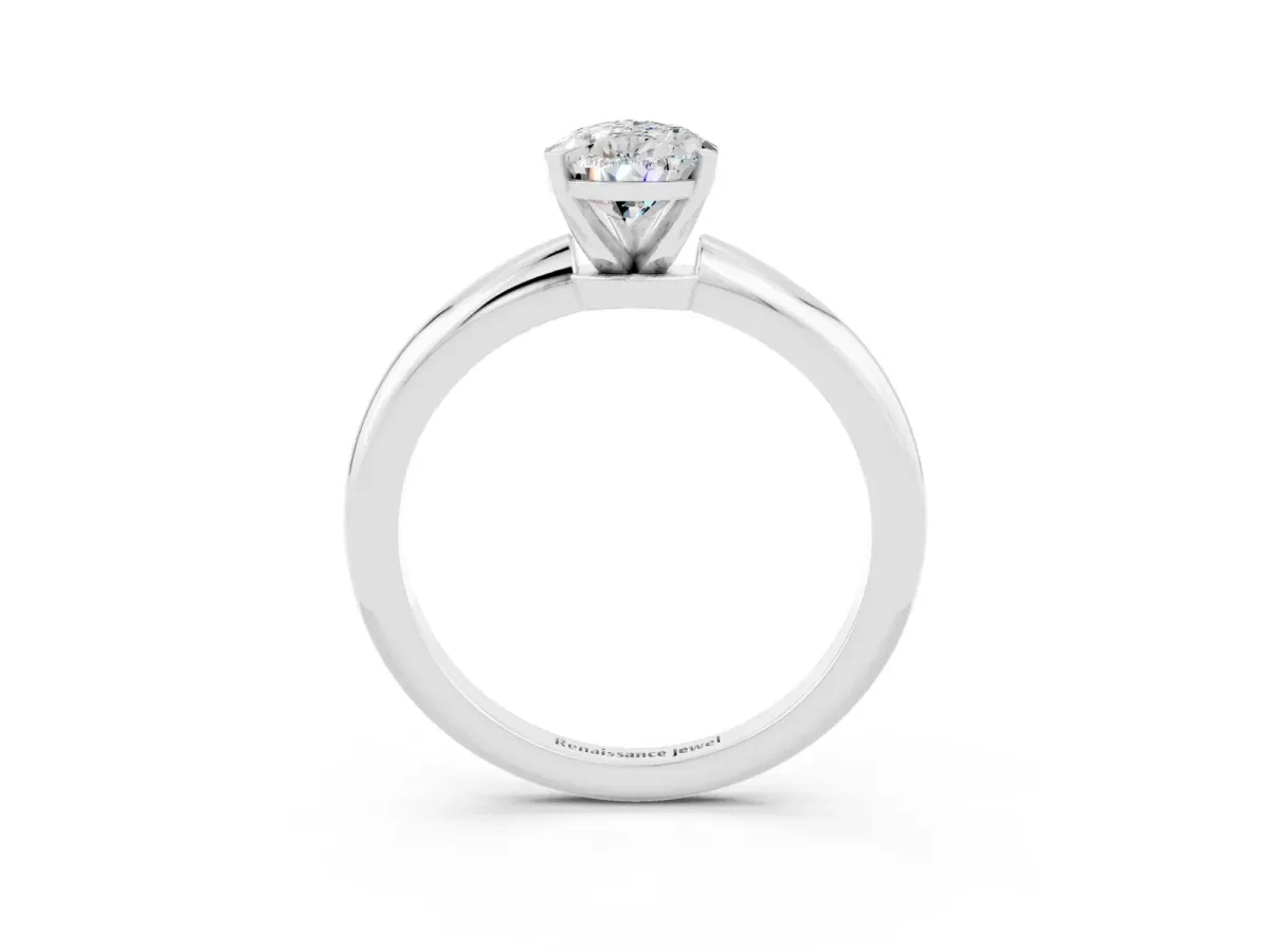 Pear Cut Moissanite Solitaire Ring with Six-Prong Setting and Classic Band Silver