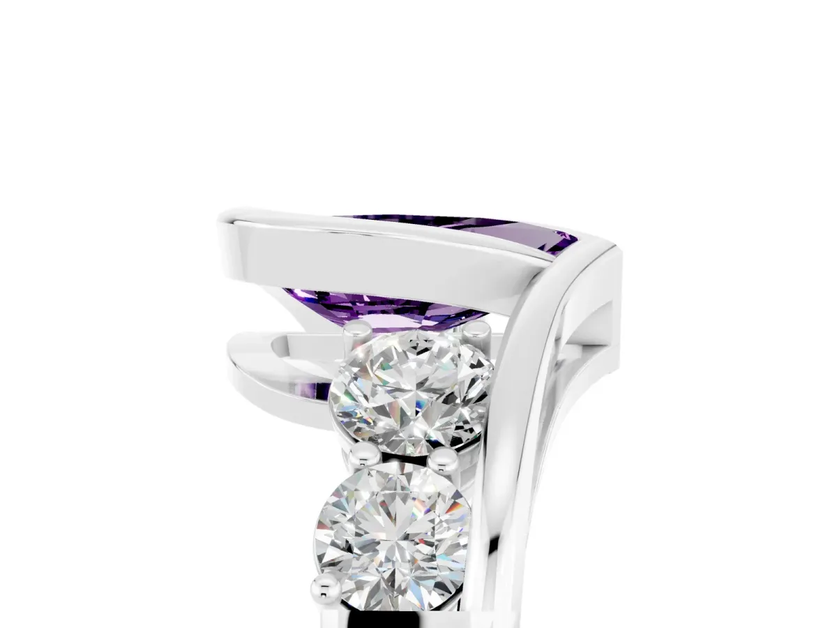 Bezel Set Pear Cut Amethyst Bypass Ring with Round Accents Platinum