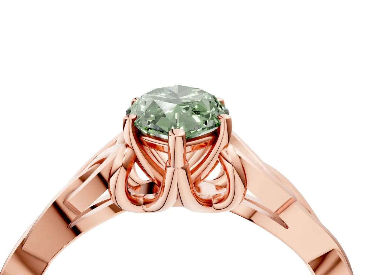 Fancy Green Marquise Cut Diamond Solitaire Engagement Ring with Celtic Knot Band and Four-Prong Setting Rose gold