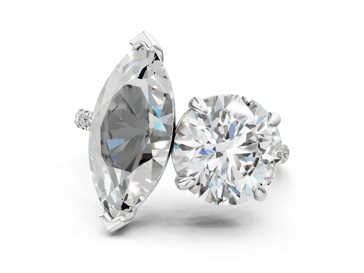 Round and Marquise Toi Moi Ring with Prong Setting and Pave Band Silver