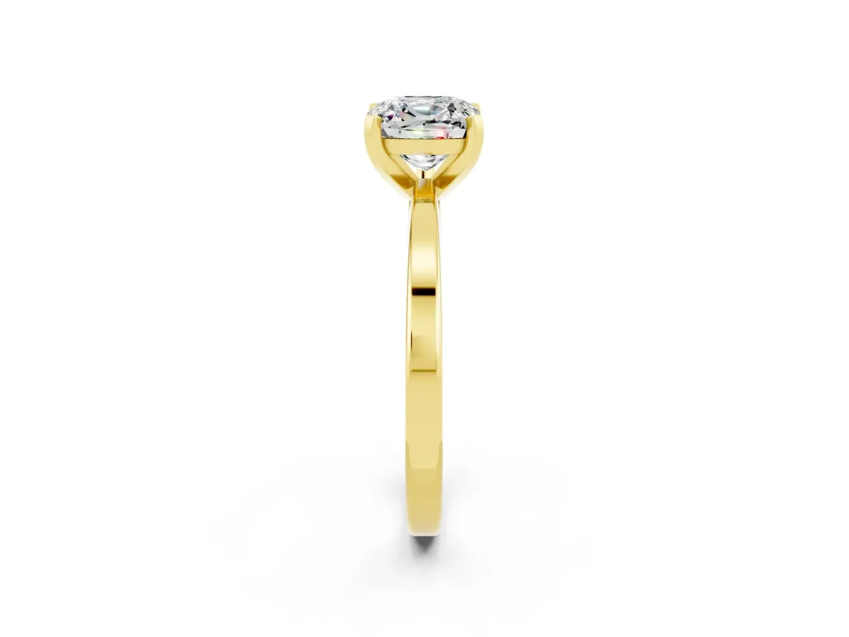Cushion Cut Moissanite Solitaire Engagement Ring with Classic Band and Four-Prong Setting Yellow gold