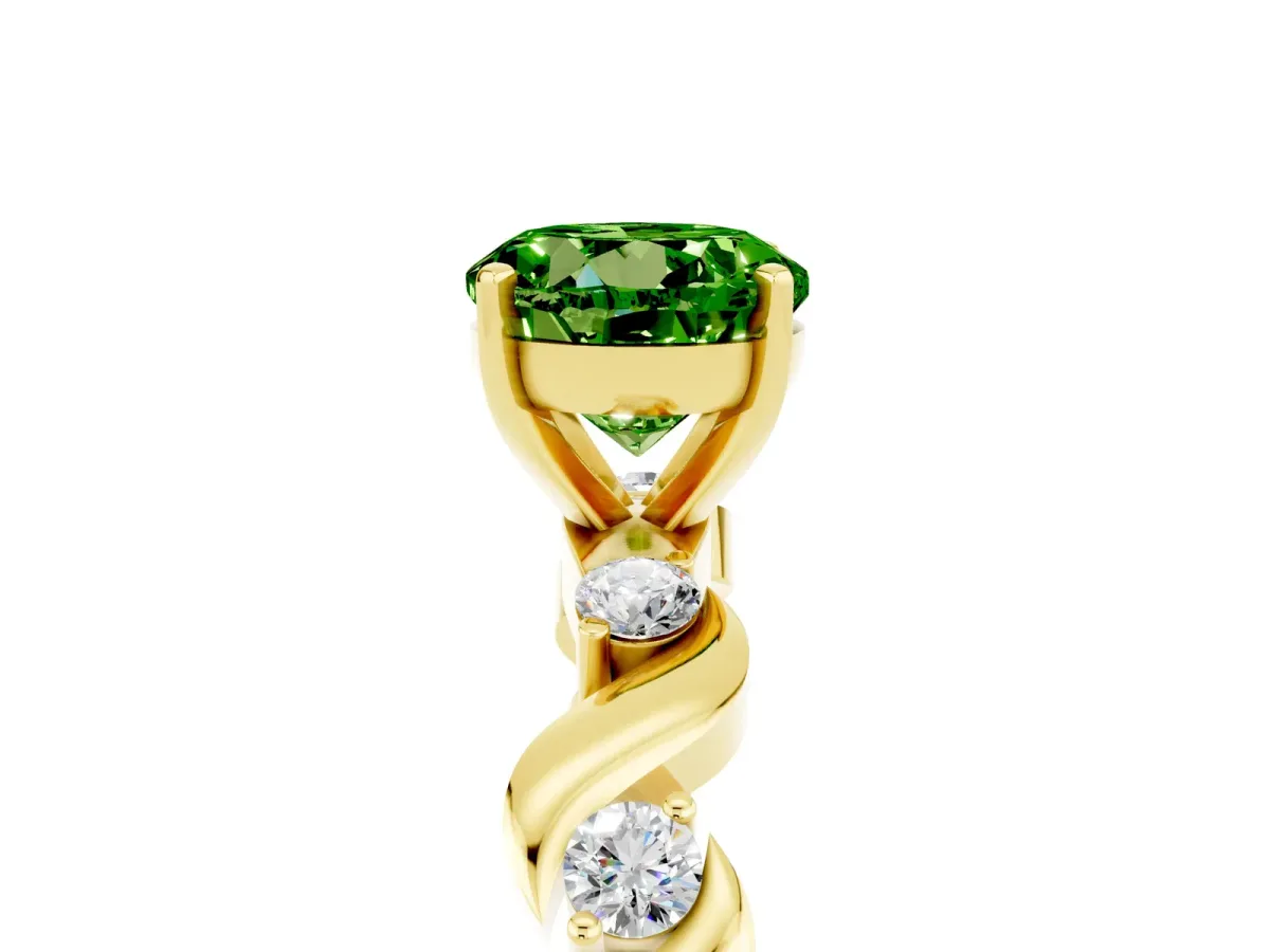 Round Cut Peridot Solitaire Twisted Band with Round Accents and Prong Setting Yellow gold