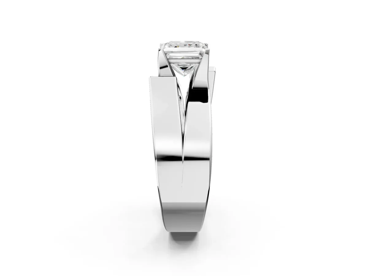 Modern Tension Set Princess Cut Diamond Solitaire Wide Band Ring Platinum