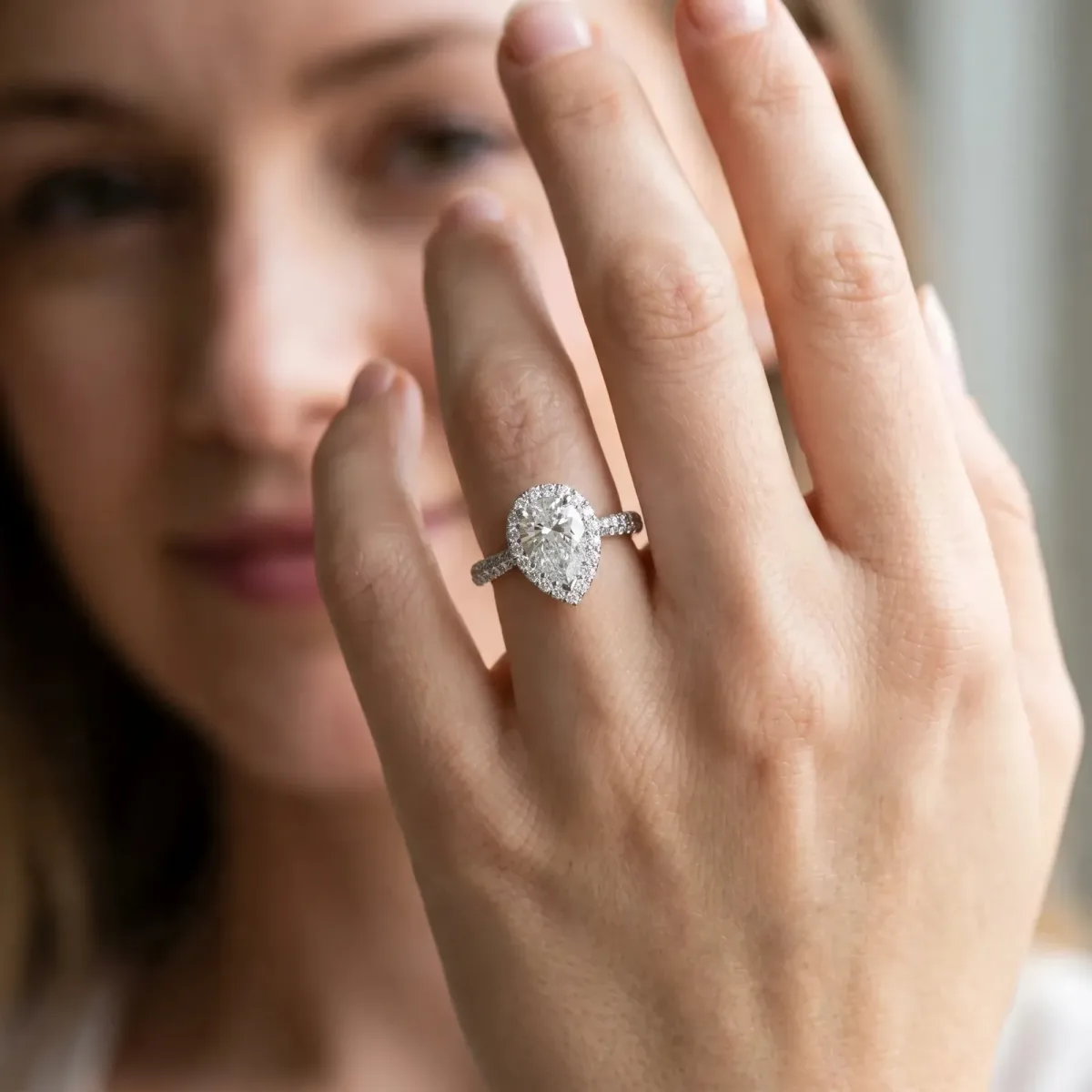 Asscher Cut Halo Diamond Ring with Pavé Band Platinum