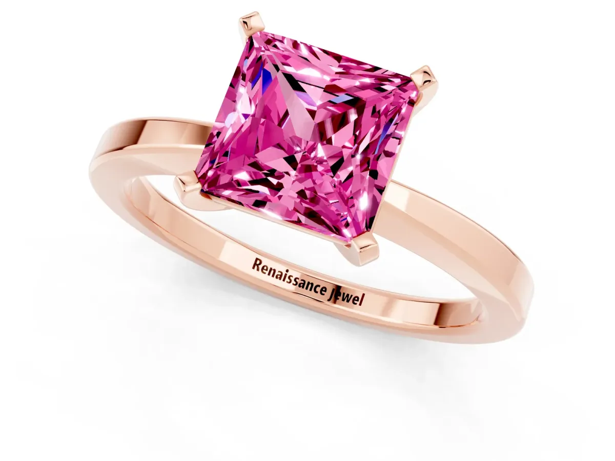 Princess Cut Pink Sapphire Solitaire Engagement Ring with Classic Band and Four-Prong Setting Rose gold