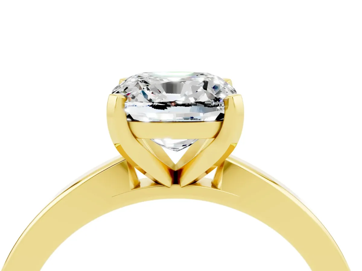 Cushion Cut Moissanite Solitaire Engagement Ring with Classic Band and Four-Prong Setting Yellow gold