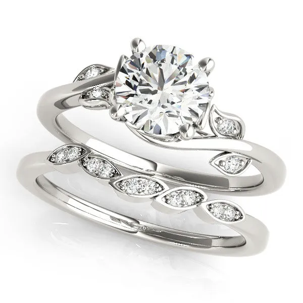 Princess Cut Solitaire Twist Engagement Ring with Leaf Accents and Prong Setting Silver