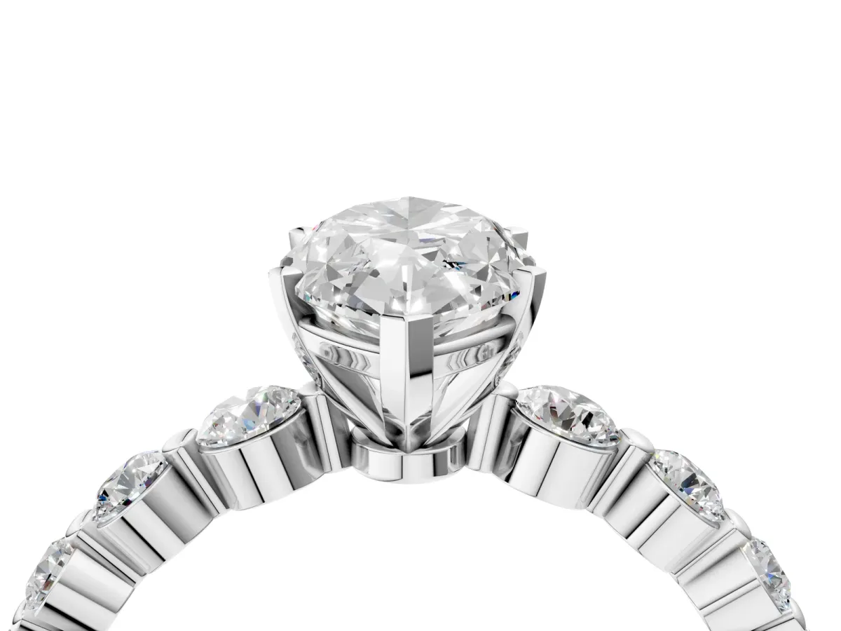 Marquise Cut Solitaire Diamond Ring with Pave Band and Four-Prong Setting Platinum
