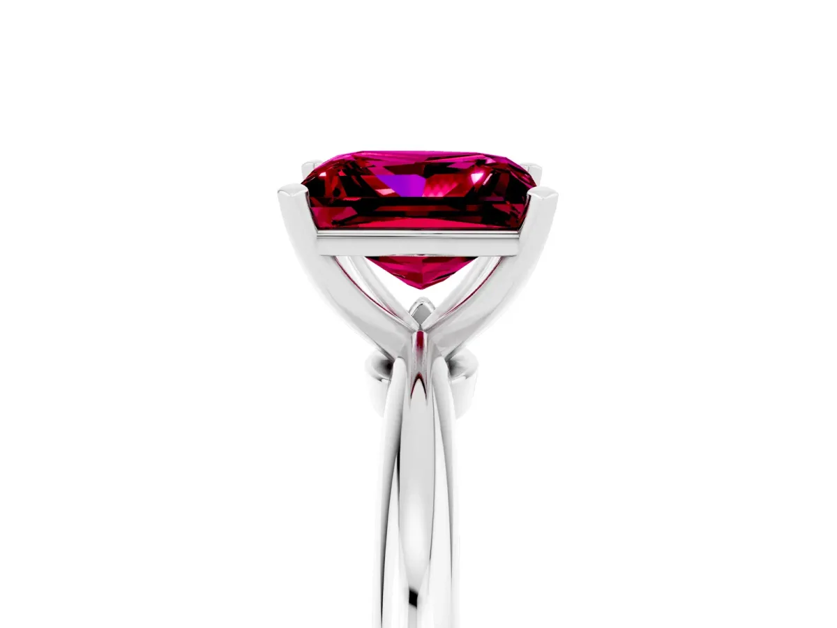 Princess Cut Garnet Solitaire Ring with Six-Prong Setting and Classic Band Platinum