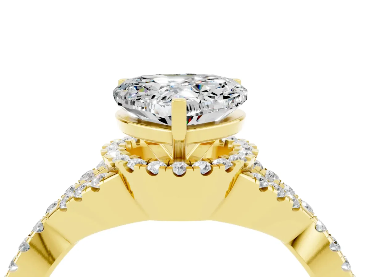 Heart Cut Moissanite Halo Twist Band Solitaire Prong Setting Ring Yellow gold