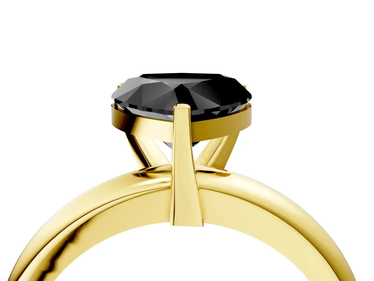 Fancy Black Heart Cut Diamond Solitaire Engagement Ring with Round Band and Four-Prong Setting Yellow gold
