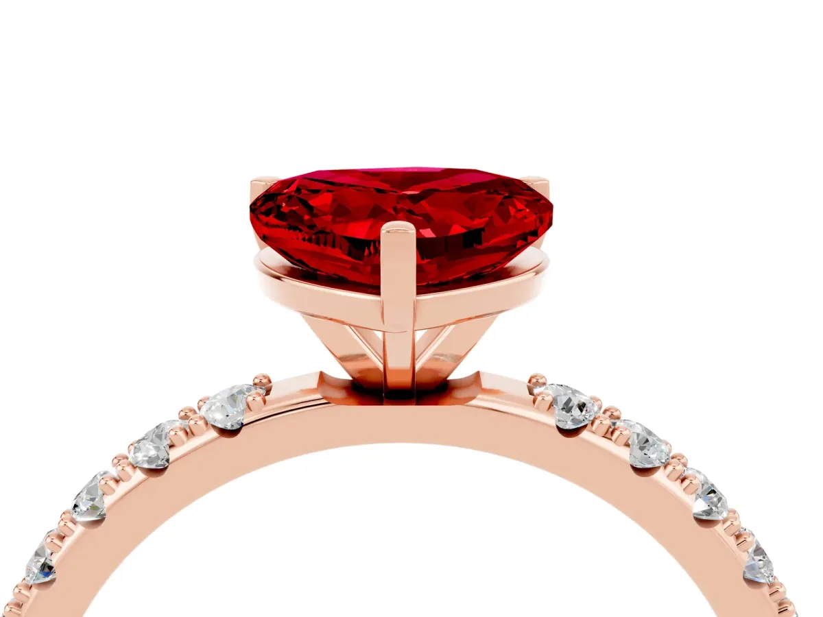 Heart Cut Ruby Solitaire Pavé Band with Four-Prong Setting Rose gold