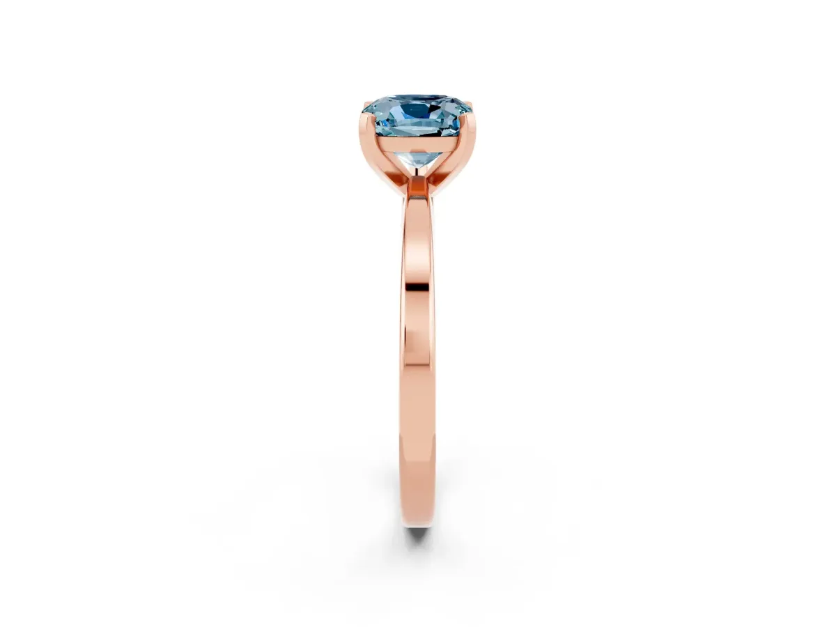 Cushion Cut Aquamarine Solitaire Engagement Ring with Classic Band and Four-Prong Setting Rose gold