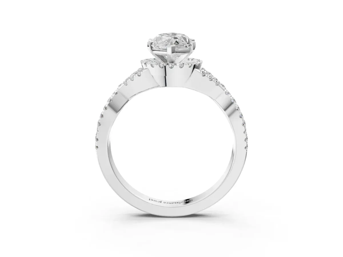 Heart Cut Diamond Moissanite Halo Twist Band Solitaire Prong Setting Ring White gold