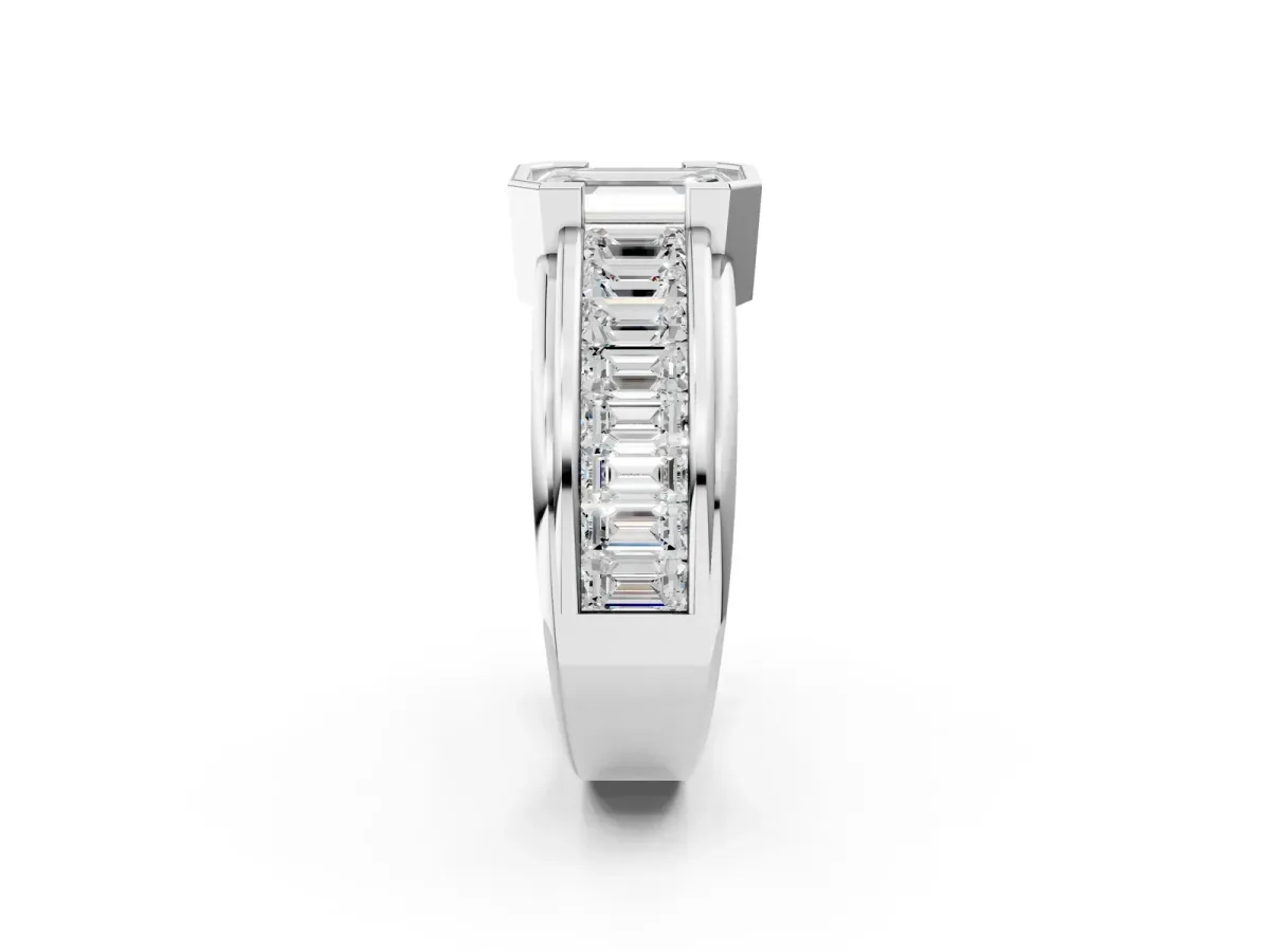 Emerald Cut Diamond Side Stone Engagement Ring White gold