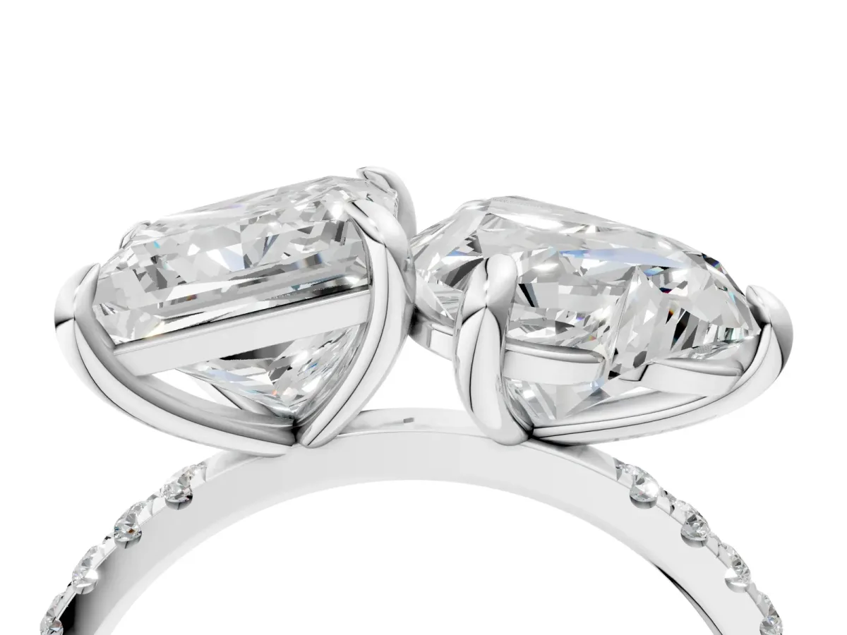 Heart and Princess Toi Moi Ring with Prong Setting and Micro Pave Band Silver