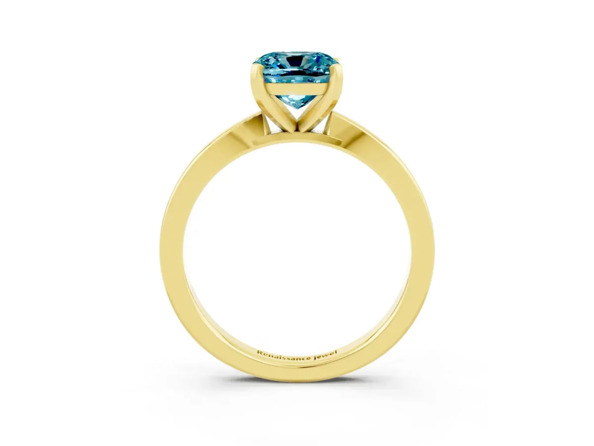Cushion Cut Blue Topaz Solitaire Engagement Ring with Classic Band and Four-Prong Setting Yellow gold