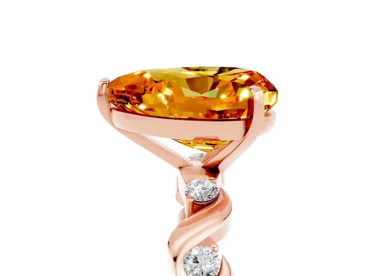 Heart Cut Citrine Solitaire Twisted Band with Round Accents and Prong Setting Rose gold