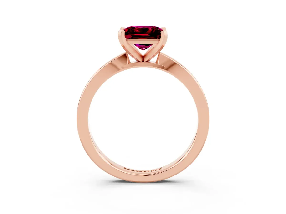 Princess Cut Garnet Solitaire Engagement Ring with Classic Band and Four-Prong Setting Rose gold