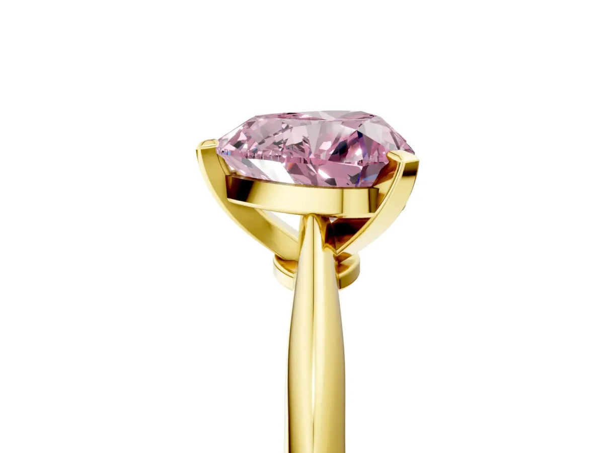 Fancy Pink Heart Cut Diamond Solitaire Engagement Ring with Classic Band and Four-Prong Setting Yellow gold
