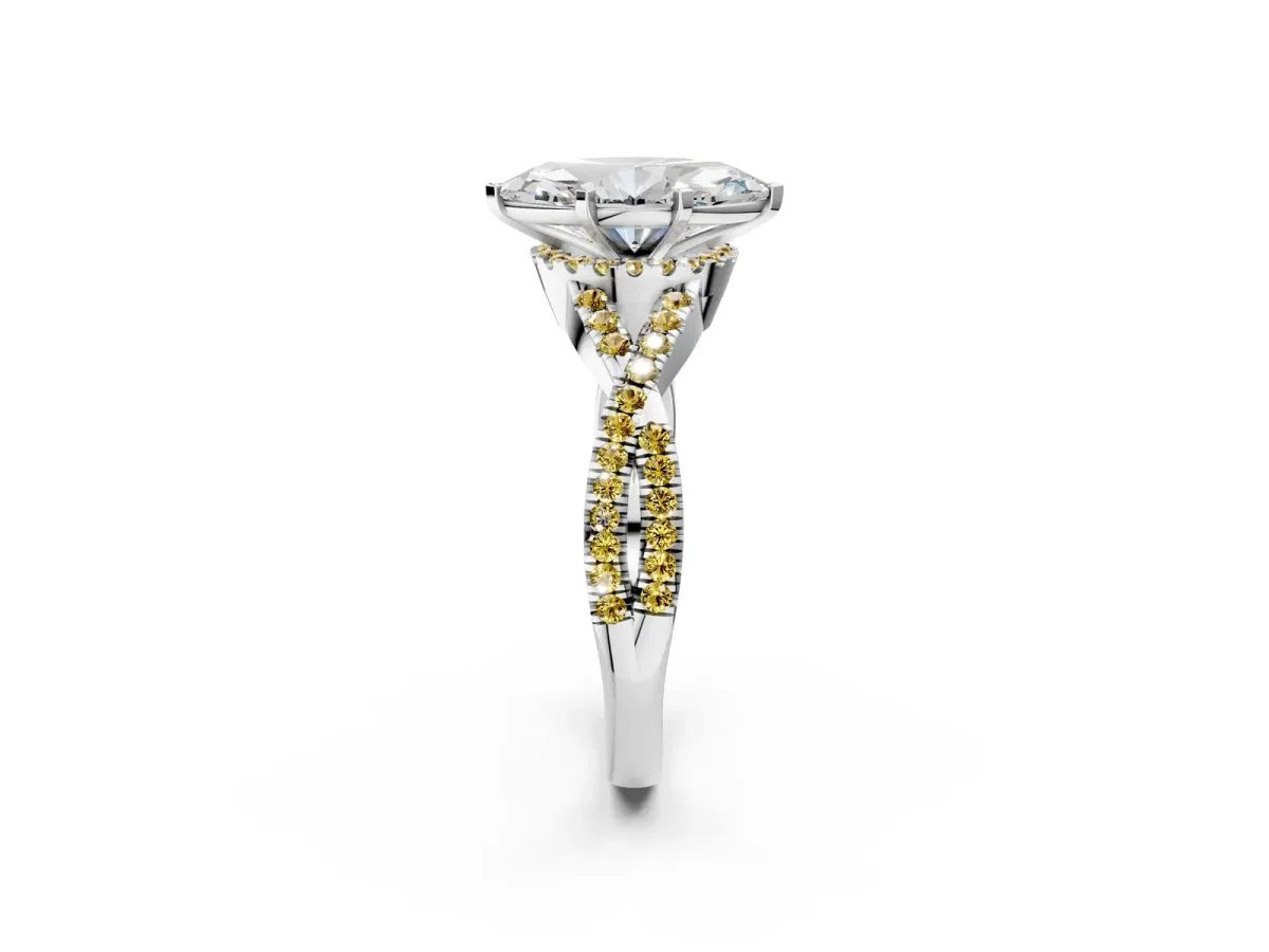 Marquise Cut Diamond Yellow Sapphire Halo Twist Band Solitaire Prong Setting Ring White gold