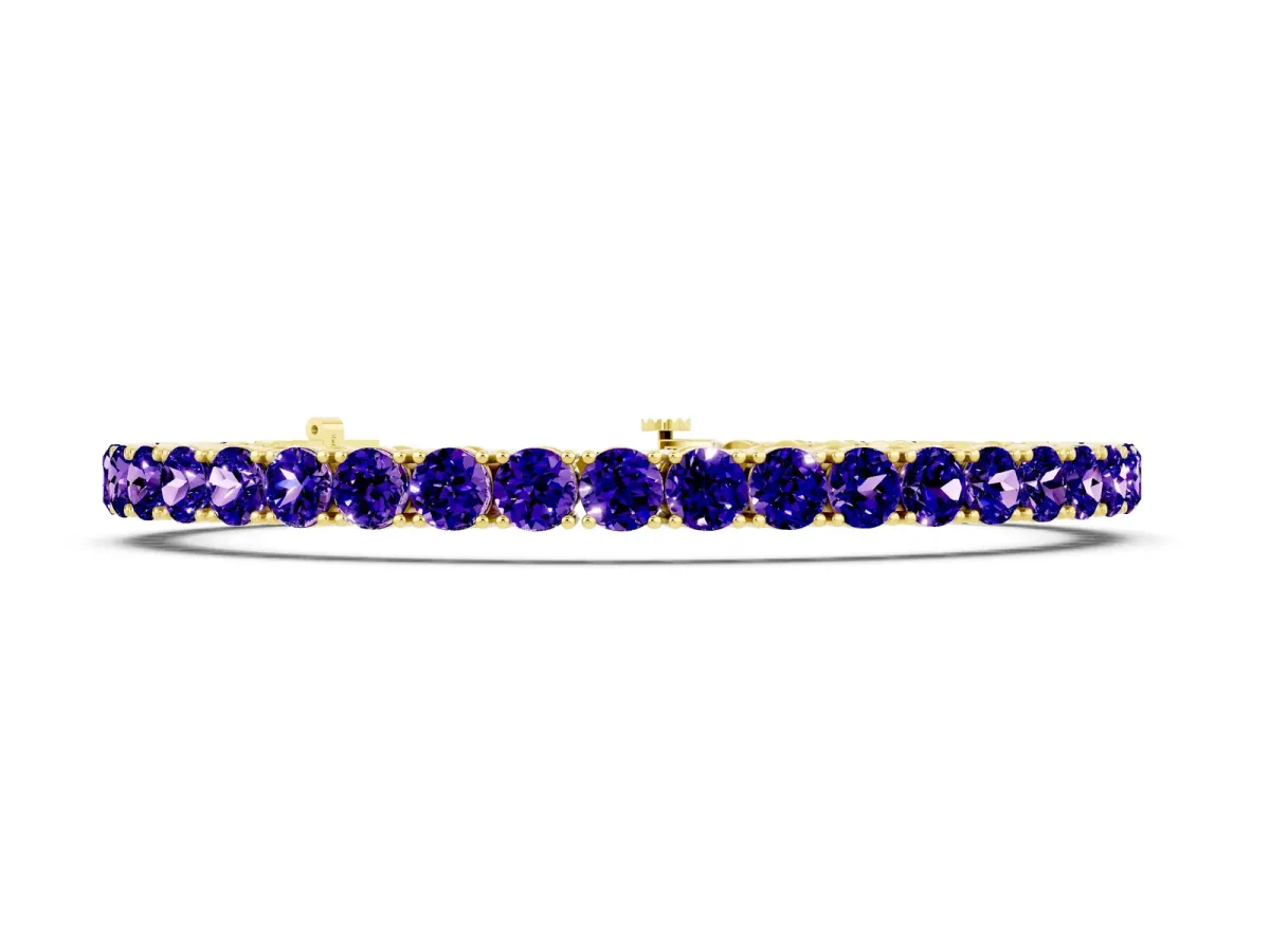 Round Brilliant Tanzanite Tennis Bracelet with Prong Setting Yellow gold