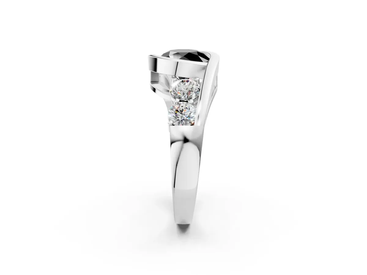 Fancy Black Bezel Set Round Cut Diamond Bypass Ring with Round Accents Silver