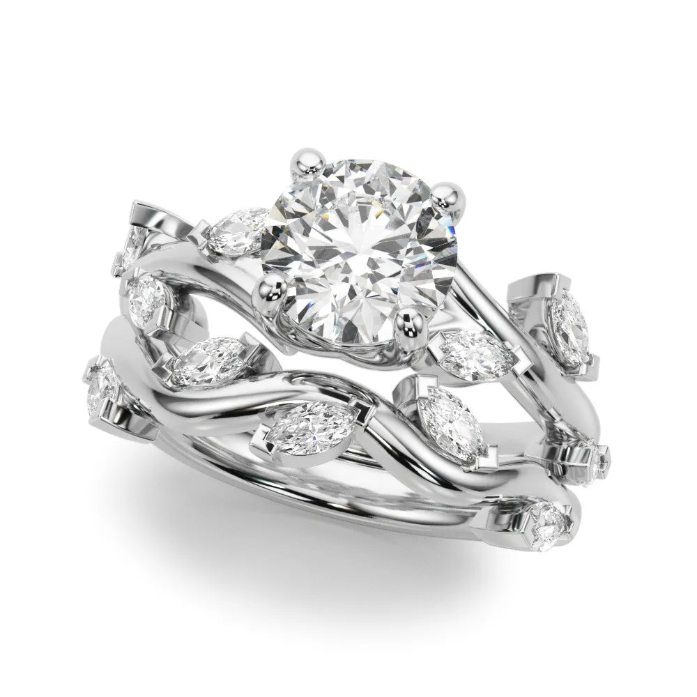 Radiant Cut Solitaire Twisted Band Marquise Accent Prong Setting Ring Platinum
