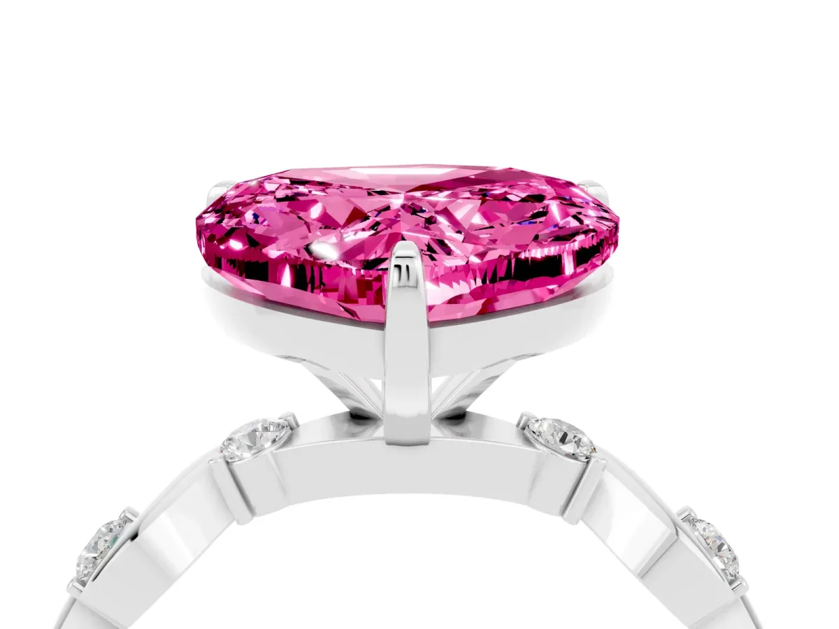 Heart Cut Pink Sapphire Solitaire Twisted Band with Round Accents and Prong Setting Platinum