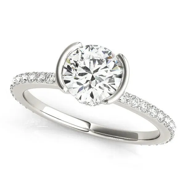 Round Cut Cut Diamond Pave Band Tension Setting Engagement Ring White gold